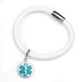 White Lamb Leather Turquoise Medical Silver Charm Bracelet